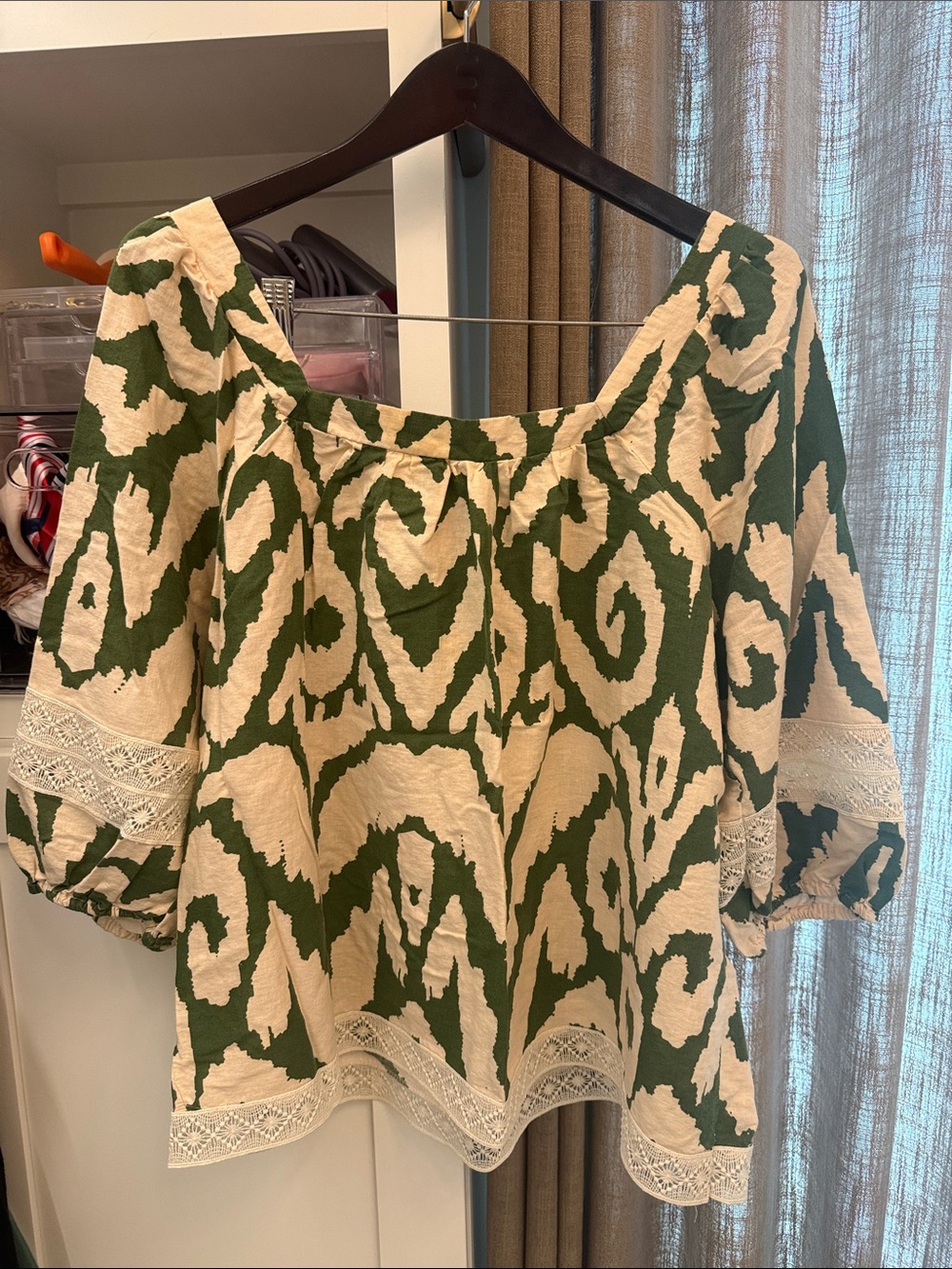 Rachel Zoe Green and Cream Peasant Blouse